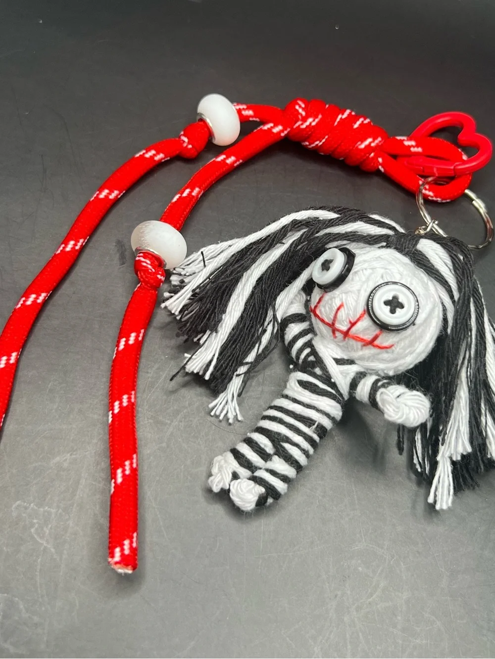 White & Black Voodoo Doll Bag Charm-comes w/ red cord + container of pins